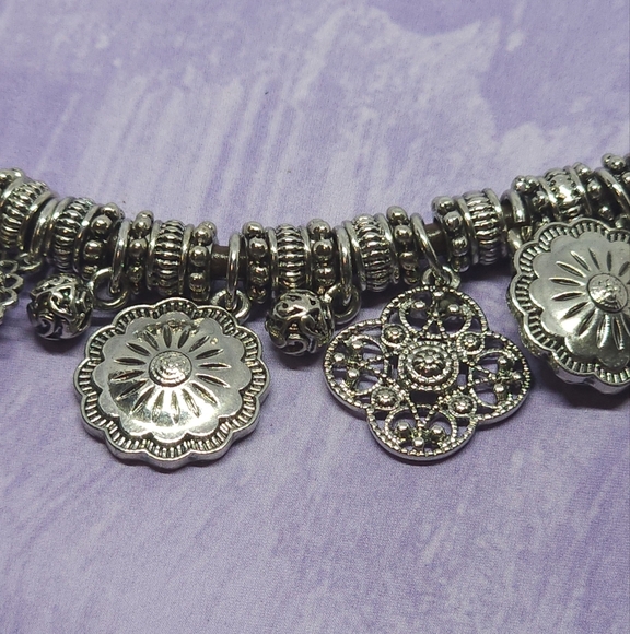 Chaps Silver Tone Charm Brown Cord Necklace - Picture 4 of 8